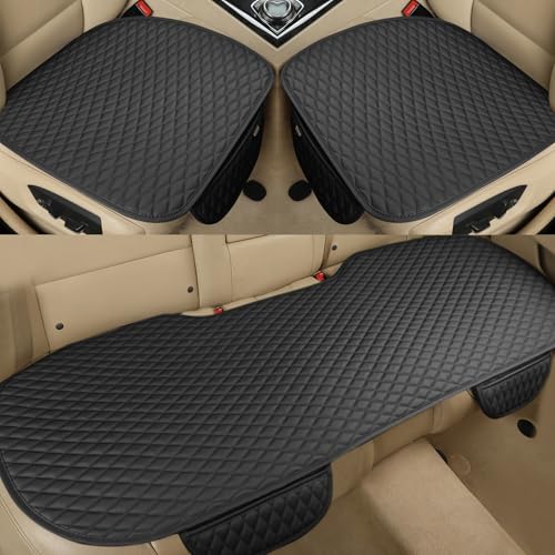 West Llama Pu Leather Car Seat Bottom Covers Protectors Include 1 Pair Front Driver Seat Pad Mat and 1 Rear Bench Cover Universal Fit 90% Vehicles,Black - color: A-Black, size: Universal Fit - Full Set