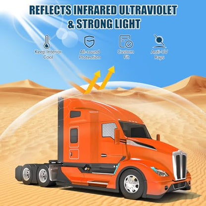 Side Window Sun Shade for Kenworth T680 T880 W990 T680E 2011-2026,Custom Fit 210T Reflective Sunshade for Semi Truck, 6-Layer Heat Insulation Privacy Protector, Block 99% UV Rays, 2PCS - size: Kenworth T680 / T680E / T880 / W990 2011-2026