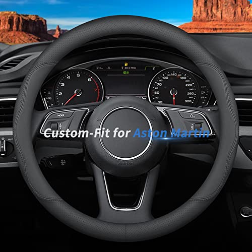 Custom-Fit Premium Leather Steering Wheel Cover with Logo, Non-Slip, Breathable, for Aston Martin (B-Style) - color: B-Style, size: For Aston Martin