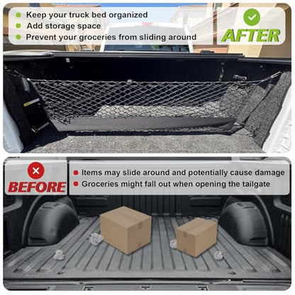 Muslogy Truck Bed Cargo Net Trunk Netting Compatible with 2015+ Ford F150 & 2017+ F250/F350/F450 (Snap-in Tie Down) Accessories, Pickup Cargo Organizer SUV Sedan Storage Net w/Heavy Duty Carabiners - style: 2015+ F150 & 2017+ F2/3/450(Snap-In Tie Down)