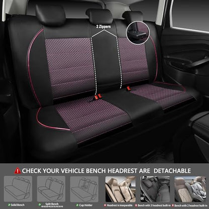 CAR PASS Piping PU Leather Car Seat Cover Full Set,Inside Zipper Design and Reserved Opening Holes，Airbag Compatible,Universal FIT for Car, SUVs,Van,Trucks（Full Set, Black & Pink） - color: Black and Pink