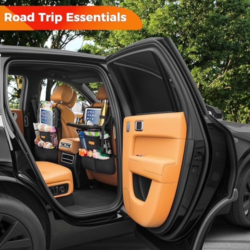 SURDOCA Backseat Car Organizer with Foldable Tray for Kids & Adults – NEW MODEL Seat Storage with Touchable Tablet Pocket, Roadtrip Essentials – Fits Most Vehicles - color: Black (1 Pack)