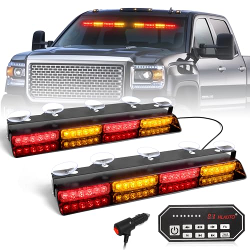HLauto 604N Emergency Dash Strobe Lights: 2x16.8 inch Amber Red Security Light w/Take Down, 48 LED Safety Flashing Warning Hazard Interior Windshield Light Bar for Trucks Vehicles - color: #04 Amber / Red