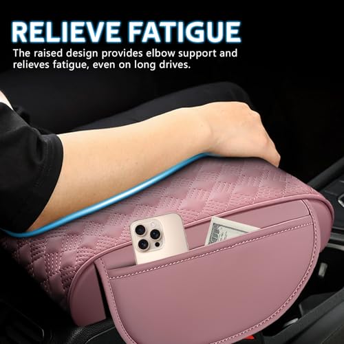 wuyaoyao Car Center Console Cover, 12.2"×8.27"×1.97" Leather Center Console Protector, Auto Armrest Pad with 2 Storage Pocket, Universal Armrest Cover Cushion for Most Cars, Trucks, SUVs (Pink) - color: Pink