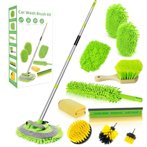 62" Car Wash Brush with Long Handle Chenille Microfiber Car Wash Mop Mitt, Wheel Brush, Windshield Window Squeegee, Car Duster Microfiber Towel, Gloves, Drill Brush, for Cleaning Cars RV Truck Boat - size: 14 Pack