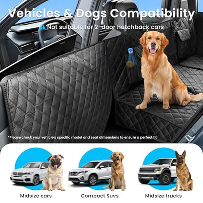 Dog Car Seat Cover for Back Seat, Hard Bottom Back Seat Extender for Dogs with Door Protector, Anti Scratch, Waterproof & Non-Slip Dog Backseat Cover for Small Mid Cars, SUVs & Trucks, Holds 450Lbs