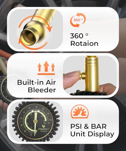 ETENWOLF Tire Pressure Gauge 0-100 PSI, ANSI B40.1 Grade A Accurate Tire Gauges for Tire Pressure with Large Glow Dial, Air Pressure Gauge for Tires, Car Accessories