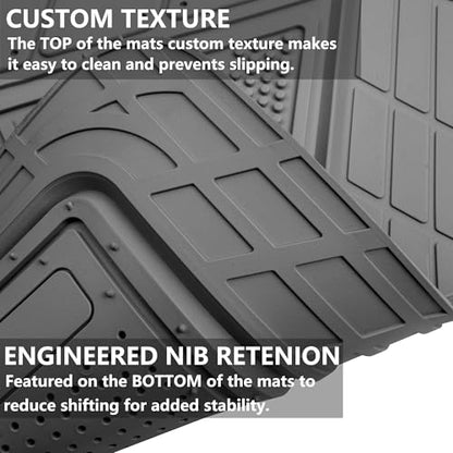 CAR PASS Heavy Duty Rubber Floor Mats Gray Car Mats Full Set with Trunk Cargo Liner - Universal Waterproof Floor Mats for Car SUV Truck, Durable All Weather Automotive Liner Mats (All Gray) - color: Gray Cargo Liner