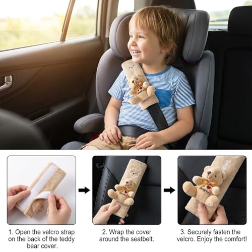 UNICOLD 2-Pack Ultra-Soft Short Plush Seatbelt Cover, Cute Animal Edition – Cloud-Like Shoulder Pad for a Comfy Ride for Adults & Kids (B-Bear) - style: B-Bear