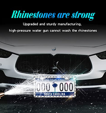 Bling License Plate Frames with High End Ribbon Gift Box,Rhinestone Sparkly Diamond License Plate Holder, Handcrafted Crystal Premium Stainless Steel License Plate Frame for Women(White Gem) - color: white