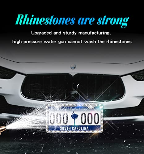 2 Pack Bling License Plate Frames for Women with High End Ribbon Gift Box,Rhinestone Sparkly Diamond License Plate Holder, Handcrafted Crystal Premium Stainless (White Gem) - color: white 2pcs