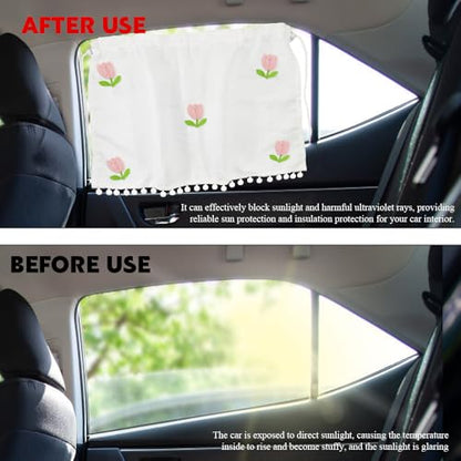 Car Side Window Sun Shade Privacy Curtain for Baby, Suction Cup Window Shade, 25"x18" Car Cartoon Sunshade Protector Heat Blocker Cover, Privacy Curtain for Kids Women (Five Tulips) - color: Five Tulips