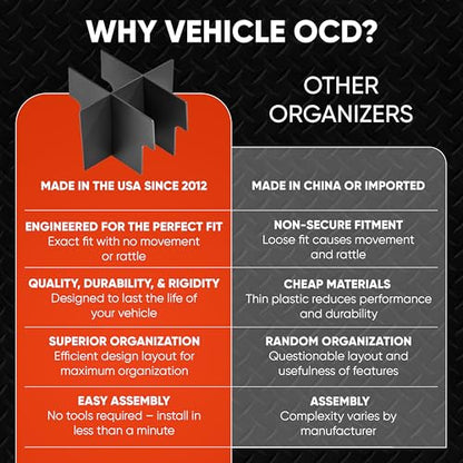 Vehicle OCD - Center Console Organizer for Toyota Highlander (2008-2013) - Made in USA - SLX116 - size: Highlander 2008-2013