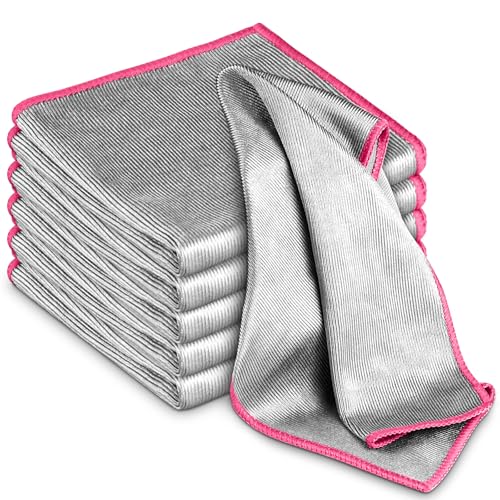Airlab Glass Polishing Cloth Streak Free Miracle Microfiber Cleaning Cloth Lint Free Cleaning Rags for Glasses Kitchen Dish Mirrors Easy Clean, Pack of 6, 12" x 12", Sliver-Pink - color: Sliver-pink, Pack of 6