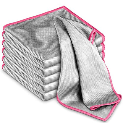 Airlab Glass Polishing Cloth Streak Free Miracle Microfiber Cleaning Cloth Lint Free Cleaning Rags for Glasses Kitchen Dish Mirrors Easy Clean, Pack of 6, 12" x 12", Sliver-Pink - color: Sliver-pink, Pack of 6