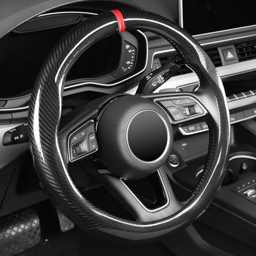 Labbyway Carbon Fiber Steering Wheel Cover, Universal 15 inch, Breathable, Anti-Slip, Warm in Winter and Cool in Summer, Black - color: Carbon Fiber Black