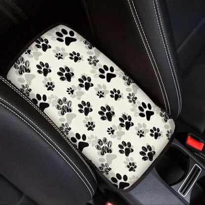Dreaweet Black Dog Paw Print Car Center Console Cover for Women Cute Car Armrest Cover Center Console Cushion Pad Soft Comfy Arm Rest Cover for Car Truck SUV Van - color: Black Dog Paw