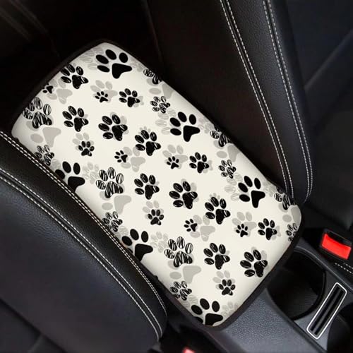 Dreaweet Black Dog Paw Print Car Center Console Cover for Women Cute Car Armrest Cover Center Console Cushion Pad Soft Comfy Arm Rest Cover for Car Truck SUV Van - color: Black Dog Paw