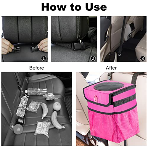 Car Trash Can Foldable Garbage Bin Leakproof 2.3 Gallons Car Trash Bag Pink - color: Pink, size: M-1PCS