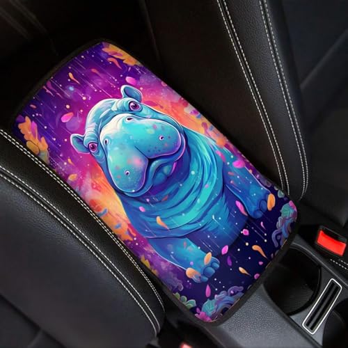 Modysero Cool Print Dustyproof Univerasl Fit and Soft Car Armrest Pad Aesthetics Cute Hippo Armrest Cover Interior Decoration for Cars Truck SUV Sedan - color: aesthetics cute hippo