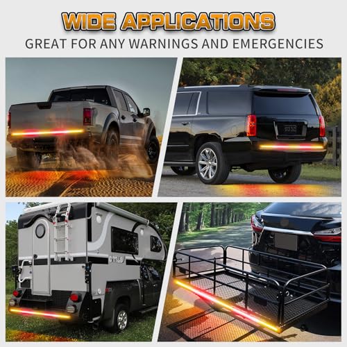 XRIDONSEN 60 inch Amber Red Truck Tailgate Strobe Lights Strip 360 LED Tail Light Bar Flashing Warning Hazard Safety Rear Emergency Lights for Tow Plow Trucks Construction Vehicles Pickup Trailer - color: Amber/Red