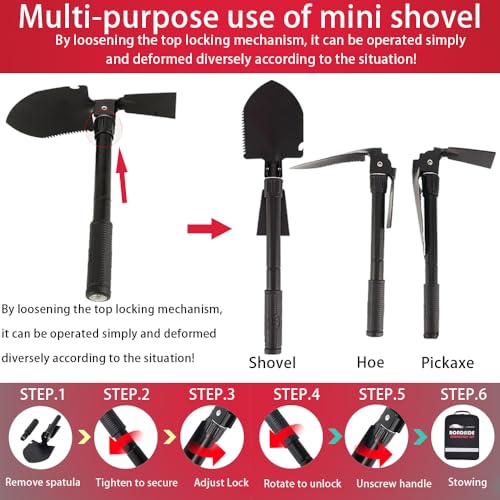 Car Emergency Roadside Tool Kit, Emergency Kits for Vehicles, Road Side Safety Assistance Kit ,With Jumper Cables for Car,Headlamp,Folding Shovel,Tow, Basic Automobile Road Side Kits for Men Women - color: Red