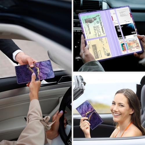 Car Registration and Insurance Holder，Colour Patterns Men Women Car License Document Registration and Insurance Card Holder - color: Purple Marble
