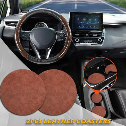 Wood Grain Steering Wheel Cover Carbon Car Steering Wheel Covers 14 1/2-15 inch with Coasters Microfiber Leather Splicing Breathable Anti-Slip Durable Universal Steering Wheel Protective - color: carbone