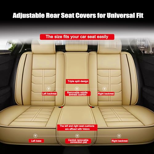 Amooca Car Seat Covers Full Set Automotive Seat Protection Fit for Most Cars SUVs Front & Back Seats Waterproof Nappa Leather Car Seat Cushion Protector Beige - color: Beige