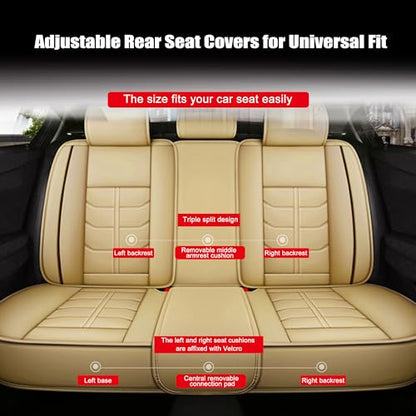 Amooca Car Seat Covers Full Set Automotive Seat Protection Fit for Most Cars SUVs Front & Back Seats Waterproof Nappa Leather Car Seat Cushion Protector Beige - color: Beige