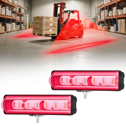 LED Forklift Safety Light Red for AGV Automated Guided Vehicle, Forklift Truck, Industrial Lift, Warehouse Safety, IP67 Waterproof, Aluminum Housing (2PCS) - size: 2PCS