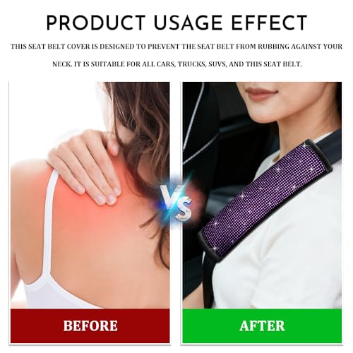 2PCS Bling Seat Belt Covers, Seat Belt Cover Pad, Car Seatbelt Shoulder Pads with Rhinestone, Auto Accessories Comfortable Automotive Neck Shoulder Mat Cushion for Car Truck SUV (Purple) - color: Purple