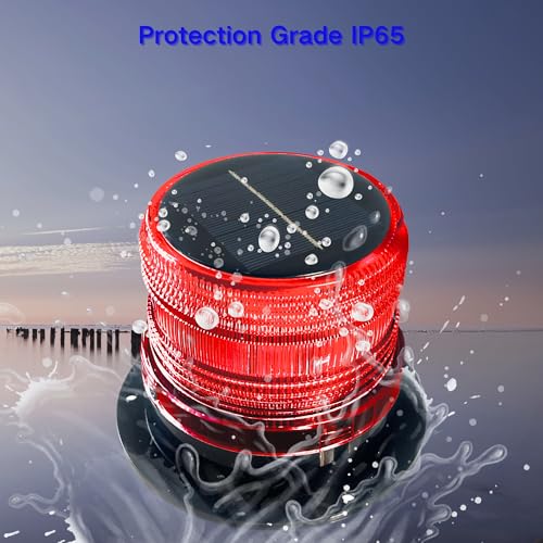 Solar Warning Beacon Light, Red Magnetic LED Signal Light with 4 Flashing Modes, IP65 Waterproof, Ideal for Forklifts, Trucks, Roadside Assistance, Boat, Yacht, Hazard Warning Buoys - color: Red light
