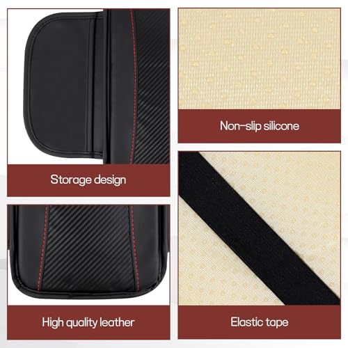 Car Center Console Cover, 12.48"×7.4" Carbon Fiber Leather Auto Armrest Cover, Vehicle Armrest Cushion Pad with Storage Pocket, Universal Arm Rest Protector Car Accessories (Black) - color: Black