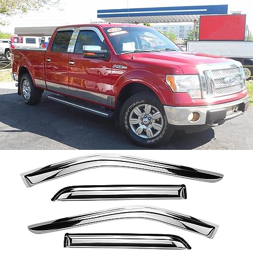 Chrome Side Window Visor Wind Vent Deflector fit for 2015-2022 Ford F150&2017-2022 Raptor & F250 to F550 Super Duty with SuperCab,4pcs Outside Mount Style Shade Sun Rain Guards Set 94974Y - size: 15-22 F150 Extended Cab(Chrome)