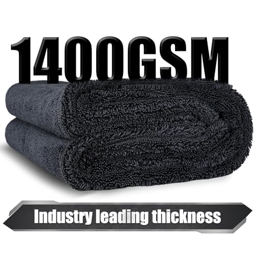 24"x36" Car Drying Towel, 1400GSM Microfiber Towel for Cars, Twisted-Loop Drying Towel Car Detailing, Double Sided Super Absorbent, No Water Spots, Label-Free Design Car Towel