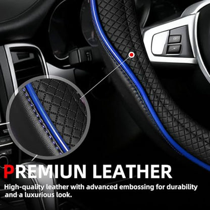 NBTEPEM Customized Auto Car Steering Wheel Cover for Toyota, Microfiber Leather Steering Wheel Covers with Anti-Slip Lining, Breathable, Safety, Soft, Sports Style (Black with Blue Line) - color: Black with Blue Line
