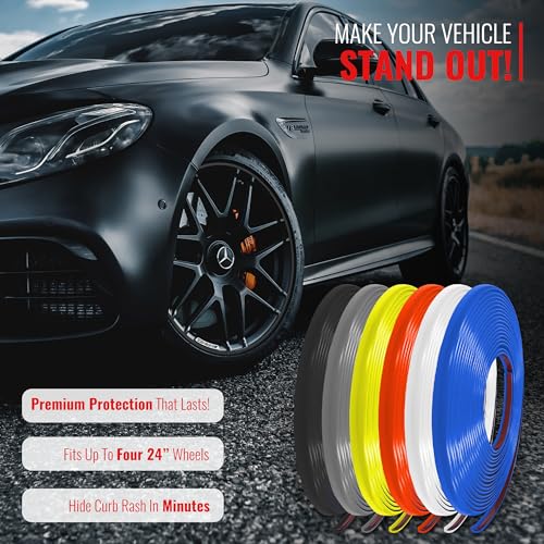 RIMiQ PROTECTiQ Universal Wheel Protection - 1/4" Trim Easy to Apply with Automotive 3M Tape. 6 Colors - Fits Up to 24" Rims - Including Tesla - Black - color: Black, size: Protectiq