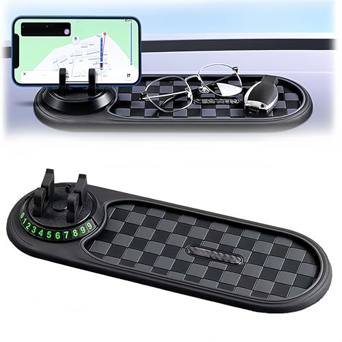 Multifunction Car Anti-Slip Mat, 2026 Upgraded Rotatable Anti Skid Car Dashboard Pad with Temporary Parking Numbe, Car Accessories for Phones Sunglasses Keys Gadgets (Black) - color: Black
