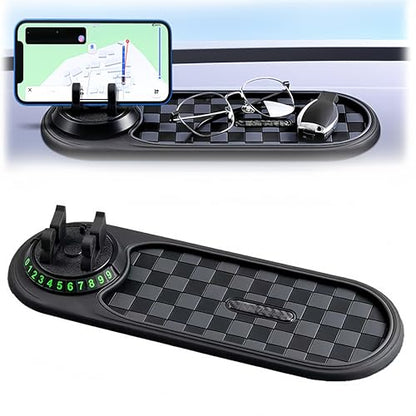 Multifunction Car Anti-Slip Mat, 2026 Upgraded Rotatable Anti Skid Car Dashboard Pad with Temporary Parking Numbe, Car Accessories for Phones Sunglasses Keys Gadgets (Black) - color: Black
