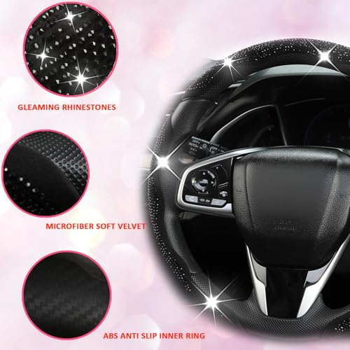 West Llama Diamond Bling Car Steering Wheel Cover with Crystal Rhinestones,3PCS Segmented Steering Wheel Protector,Universal for 99% Cars for Women(Black with Black Diamond) - color: Black with Black Diamond Rhinestones