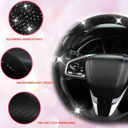 West Llama Diamond Bling Car Steering Wheel Cover with Crystal Rhinestones,3PCS Segmented Steering Wheel Protector,Universal for 99% Cars for Women(Black with Black Diamond) - color: Black with Black Diamond Rhinestones
