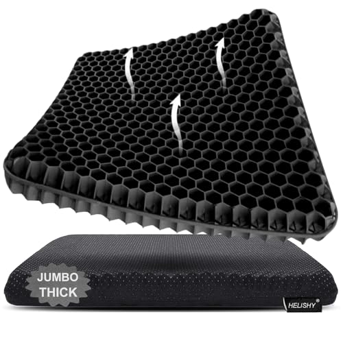 Gel Seat Cushion, Jumbo&Thick Gel Cushion with Non-Slip Cover for Home Office Car Seat Wheelchair, Soft Breathable Honeycomb Chair Pads for Relieve Hip Pain, Black 20x20x1.9inch - color: Black, size: Jumbo Thick: 20 X 20 X 1.9 Inch
