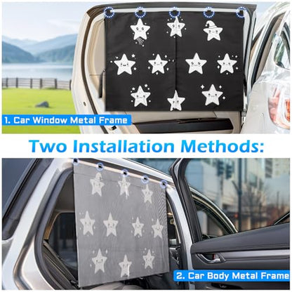 Car Window Shades, 2 Packs Magnetic car Sun Shade for Baby, Double Layers Magnetic Stars Pattern Design for Full Covers/Half Shade Options, Window Curtains for Heat/UV Protection Sun Block Covers - color: Stars