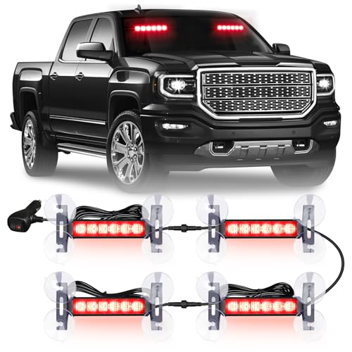 4X 6.1 inch Emergency Strobe Lights Red 24 LED Waterproof Hazard Warning Flashing Safety Dash Front/Rear/Side Windshield Lights for Volunteer Firefighter Vehicles POV Trucks - color: Red