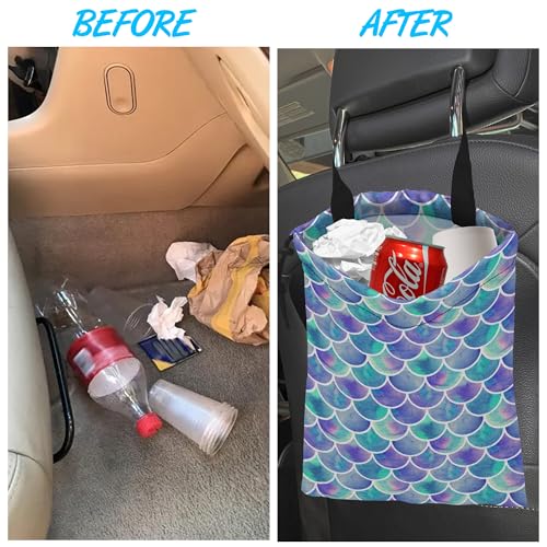 Car Trash Bag Hanging Mermaid Rainbow Scales Car Trash Can Waterproof Garbage Bag Hanging for Car Back Seat - color: Mermaid Rainbow Scales