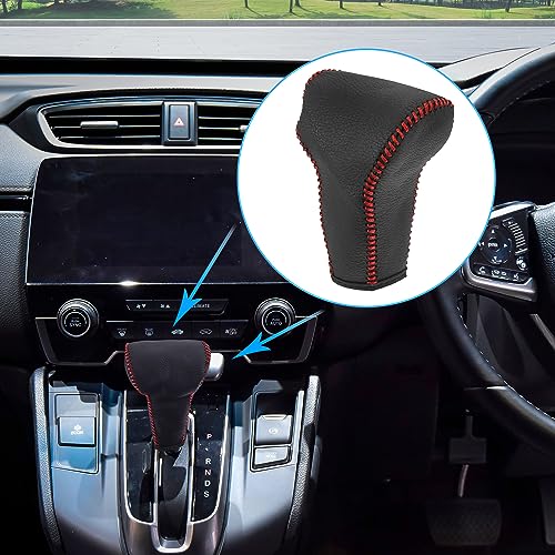 X AUTOHAUX Black Car Interior Faux Leather Gear Shifter Shift Knob Cover Transmission Shift Boot Lever for Honda CR-V 2017-2021 Red Stitches - color: Red