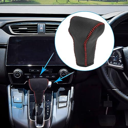 X AUTOHAUX Black Car Interior Faux Leather Gear Shifter Shift Knob Cover Transmission Shift Boot Lever for Honda CR-V 2017-2021 Red Stitches - color: Red