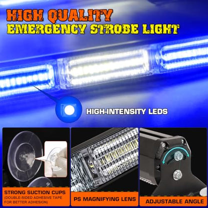 2 in 1 Emergency Strobe Light Bar Safety Flashing Warning Hazard Caution Light Bar w/Digital Display Controller for Construction Vehicles Firefighter Trucks(2x17.7, Blue/White) - color: #03 Blue/White