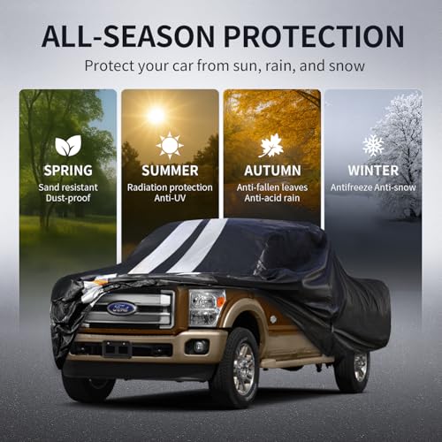 F-350 Truck Cover Custom Fit 1999-2026 Crew/Super/Regular Cab Short/Long Bed(6.6'-8') with Door Zipper, 10 Layers Outdoor Heavy Pickup Truck Cover Waterproof All Weather, Wind Dust Sun Protector. - size: F-350 1999-2026 Crew/Super/Regular Cab+Towel+Bag